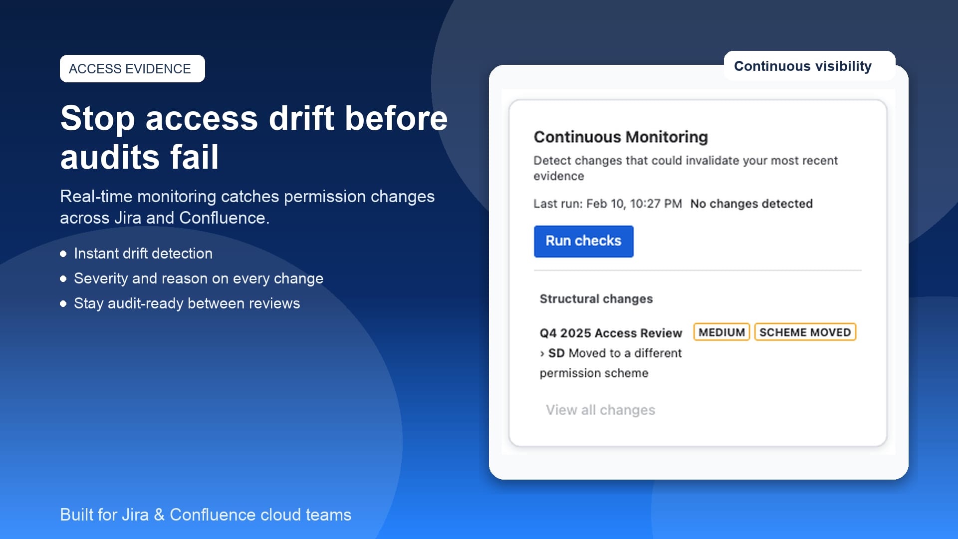 Access Evidence screenshot from the Atlassian Marketplace listing showing access review findings, reviewer decisions, and evidence pack workflows.